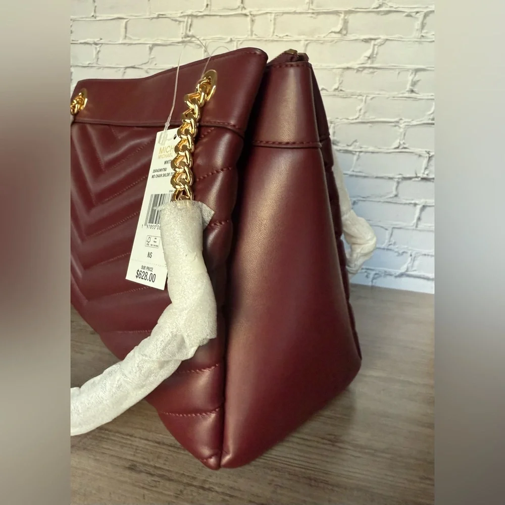 NWT MICHAEL KORS Whitney Medium Quilted Tote Bag Burgundy